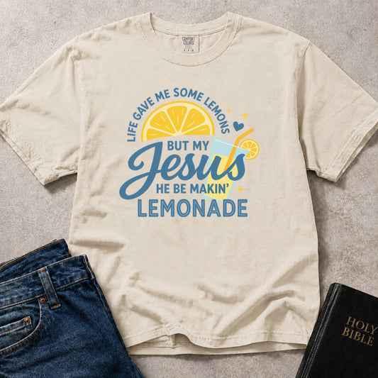Off White (Ivory) Comfort Colors® 1717 Christian tee featuring a lighthearted lemonade graphic with a positive faith focused message.