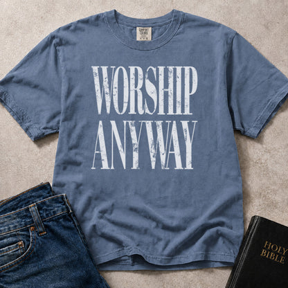 Blue (Blue Jean) Comfort Colors® 1717 Christian tshirt showcasing uplifting typography centered on trusting God through difficult moments.