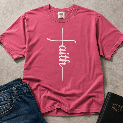 Pink (Crunchberry) Comfort Colors® 1717 t-shirt with cross and faith script design.