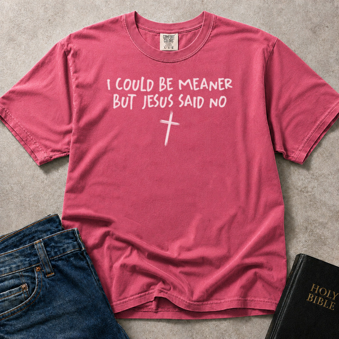 Pink (Crunchberry) Comfort Colors® 1717 faith inspired tshirt displaying playful Christian text with a kindhearted message.