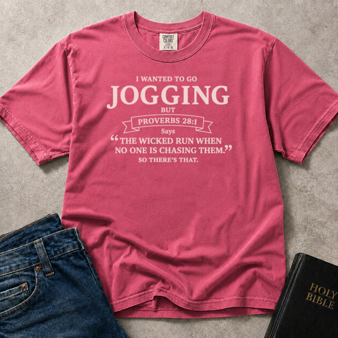 Pink (Crunchberry) Comfort Colors® 1717 tshirt displaying a hilarious Bible inspired typographic design with prominent lettering.
