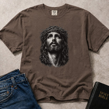 Crown of Thorns Jesus inspirational faith print on brown (Espresso) Comfort Colors 1717® tee.