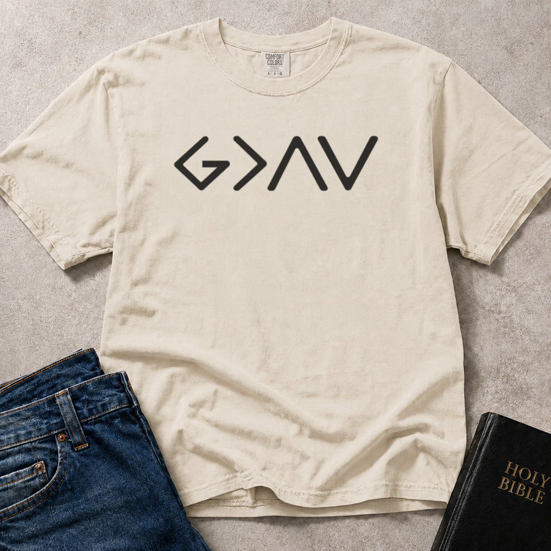 God Is Greater Than The Highs And Lows religious symbol design on off white (Ivory) Comfort Colors 1717® shirt.