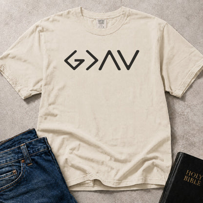God Is Greater Than The Highs And Lows religious symbol design on off white (Ivory) Comfort Colors 1717® shirt.