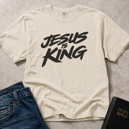 Off White (Ivory) Comfort Colors® 1717 tshirt featuring Jesus Is King text design.