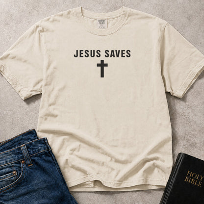 Jesus Saves inspiring message on off white (Ivory) Comfort Colors 1717® t-shirt.
