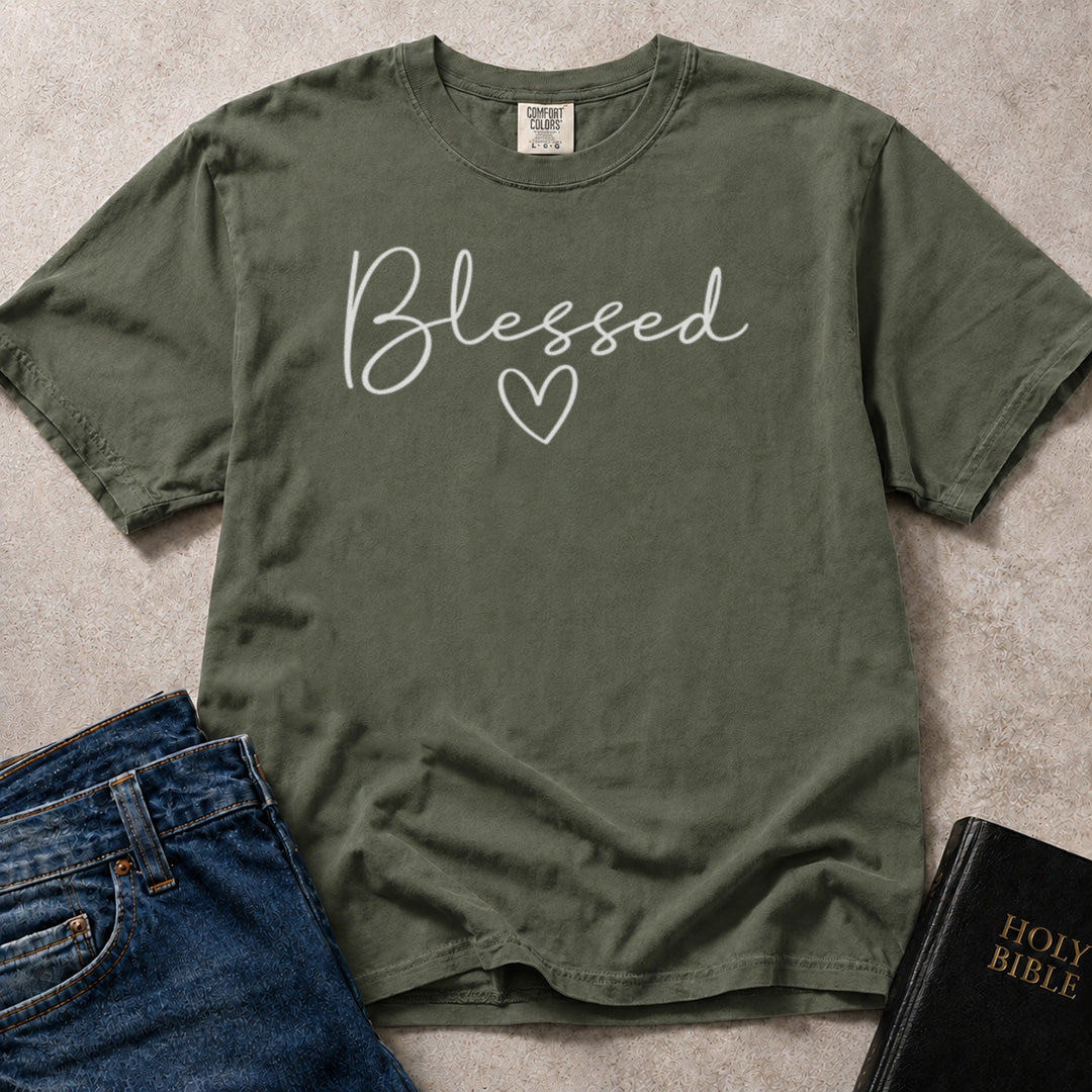 Blessed Christian t-shirt for women on green (Moss) Comfort Colors 1717® premium tee.