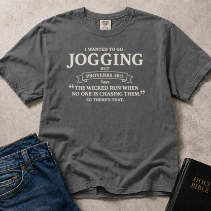 Charcoal Gray (Pepper) Comfort Colors® 1717 Christian t-shirt featuring bold lettering based on Proverbs 28:1.